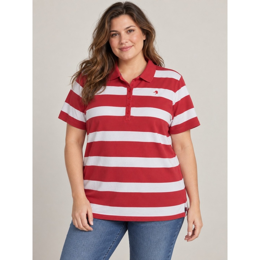 Duck Head Women's XL Polo Shirt Red White Striped Short Sleeve Cotton Stretch